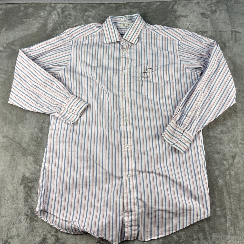 Faconnable Button-Down Shirt Mens 16.5 R Striped White Blue Pink USA Made